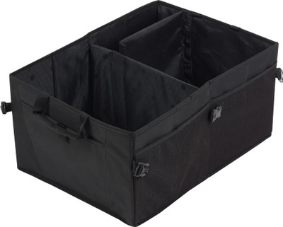 DOUBLE R BAGS Car Trunk Organizer for Car SUV Storage Two Handles, Side Pockets, Collapsible Seat Front Back Between Seats with Multi Pockets Organizers and Adjustable Dividers (Black) Trunk Organizer(Black)