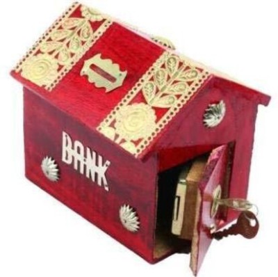 Woodenex Wooden hut shaped Piggy Bank, Money Bank, Gullak For Kids, Birthday Gift For Kids And Adults, Handmade Wooden Coin Box, Money Box Coin Bank, wooden toys Coin Bank(Red)