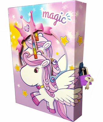 TECHNOCHITRA Unicorn Diary with Lock A5 Note Book Single 55 Pages(Purple)