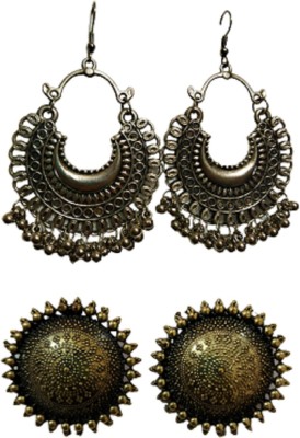 AER Creations Combo Of Oxidised Silver Trendy Dangle And Oxidised Round Shape Golden Stud Earrings For Women And Girls Brass Drops & Danglers