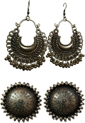 AER Creations Combo Of Oxidised Silver Trendy Dangle And Oxidised Round Shape Stud Earrings For Women And Girls Brass Chandbali Earring, Stud Earring