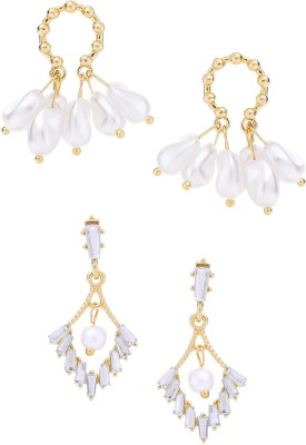 YELLOW CHIMES Combo of 2 Pairs Latest Fashion Gold Plated Floral Pearl Design Drop Earrings for Women and Girls Pearl Alloy Drops & Danglers