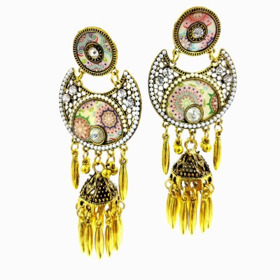 jewelery galaxy Afghan Printed Jhumka Alloy, Zinc Chandbali Earring, Drops & Danglers, Jhumki Earring