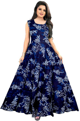 Kuber taxtile Flared/A-line Gown(Blue)