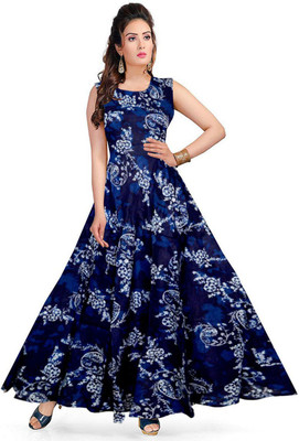 Kuber taxtile Flared/A-line Gown(Blue)