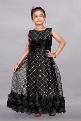 Aika Girls Maxi/Full Length Party Dress(Black, Sleeveless)
