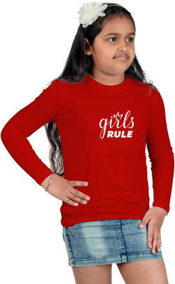 CHOMBOOKA Boys & Girls Typography, Printed Cotton Blend Regular T Shirt(Red, Pack of 1)