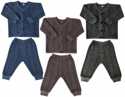 MW PRINTS Top - Pyjama Set For Baby Boys & Baby Girls(Blue, Pack of 3)