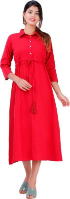 COLORVALLEY Women Solid A-line Kurta(Red)