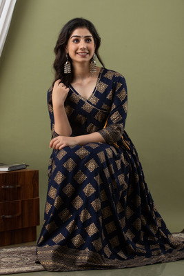 Surhi Women Floral Print Anarkali Kurta(Dark Blue)