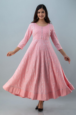 Nishabd Women Printed Anarkali Kurta(Pink)