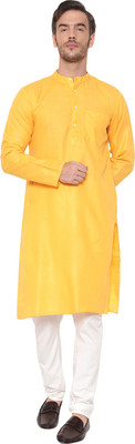 Latest Plus Men Solid Straight Kurta(Yellow)