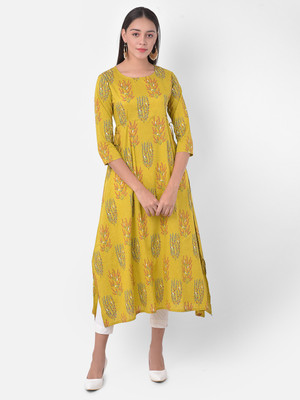 Span Women Printed A-line Kurta(Yellow)