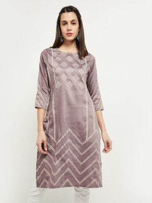 MAX Women Printed Straight Kurta(Purple)