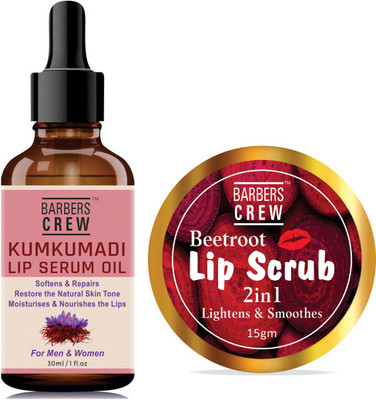 Barbers Crew Advanced Kumkumadi Lip Serum(30ml) & Lip Scrub(15gm) Combo Pack of 2- Beetroot(Pack of: 2, 45 g)