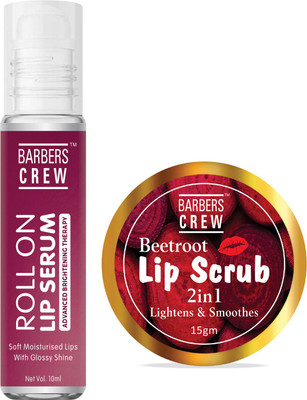 Barbers Crew Roll On Lip Serum(10ml) & Lip Scrub(15gm) Combo Pack of 2- Beetroot(Pack of: 2, 25 g)