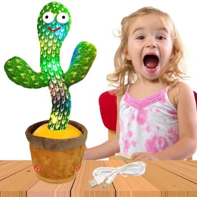TAPUJI Dancing Cactus Repeats What You Say,Electronic Plush Toy with Lighting,Singing Cactus Recording and Repeat Your Words for Education Toys