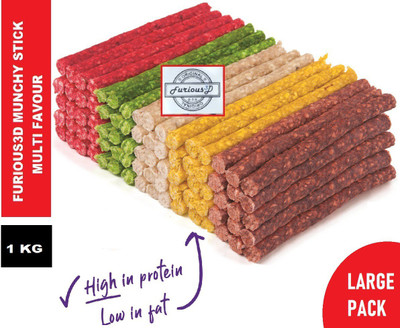 Furious3D Rawhide Long Lasting Chew Multi Flavor Munchy Sticks (Extra Vitamins) Vegetable, Mutton, Chicken, Mint, Egg Dog Chew(1 kg, Pack of 1)
