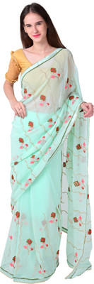 paras designer Embroidered Chanderi Chiffon Saree(Blue)