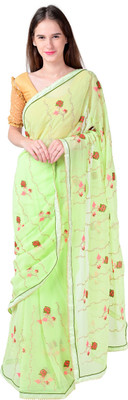 paras designer Embroidered Chanderi Chiffon Saree(Light Green)