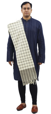 KAVIM Wool Checkered Men, Women Shawl(White, Grey)