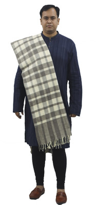 KAVIM Wool Checkered Men, Women Shawl(White, Grey)
