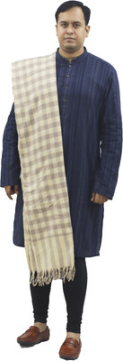 KAVIM Wool Checkered Men, Women Shawl(White, Grey)