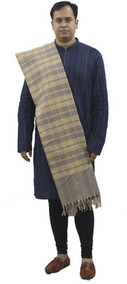 Vrinde Wool Checkered Men, Women Shawl(Yellow, Grey)