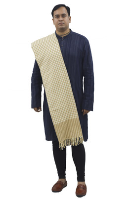 KAVIM Wool Checkered Men, Women Shawl(Yellow, White)