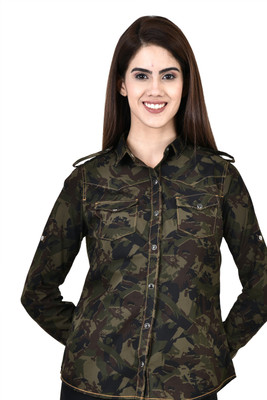 Bleu Velvet Women Printed Formal Green Shirt