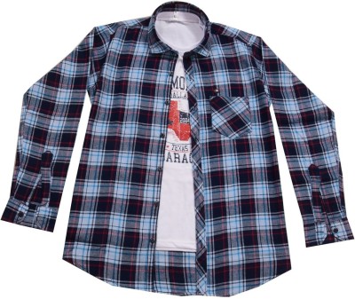 Shivagya Fashion Boys Checkered Casual Blue Shirt