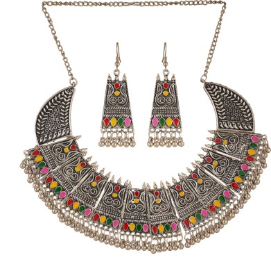 ZIKU JEWELRY Oxidised Silver, Alloy Silver Multicolor Jewellery Set(Pack of 1)