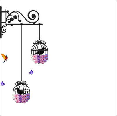 décor nirmal 91 cm Birdcages flower flying wall sticker for bedroom size by Self Adhesive Sticker(Pack of 1)