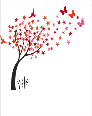 Vijaya enterprises 91 cm Birds with butterfly tree star wall sticker size (91x72 cm) Self Adhesive Sticker(Pack of 1)
