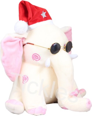 Tickles Soft Stuffed Plush Animal Elephant With Santa Cap Christmas Toy For Kids Room Home Decoration  - 30 cm(White)