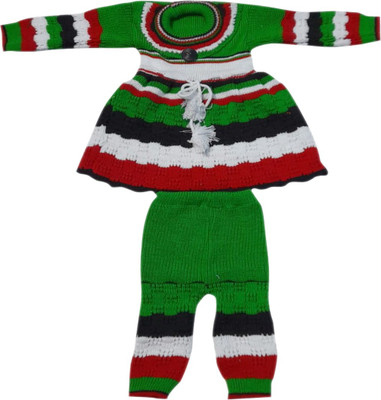 L Fashion Colorblock Round Neck Casual Baby Girls Reversible Green, Black, Red Sweater