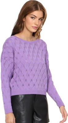 ONLY Self Design Round Neck Casual Women Purple Sweater