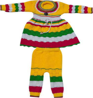 L Fashion Colorblock Round Neck Casual Baby Girls Reversible Yellow Sweater