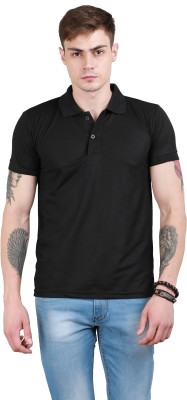 OZIO Solid Men Polo Neck Black T-Shirt