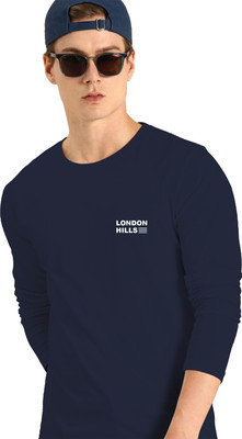 London Hills Solid Men Round Neck Dark Blue T-Shirt