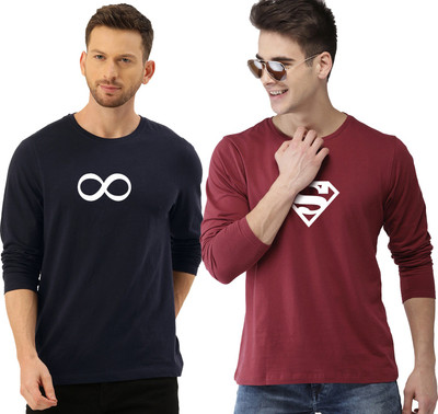 Aman Textile Graphic Print Men Round Neck Dark Blue, Maroon T-Shirt