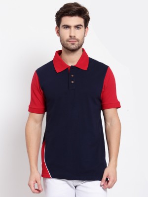 KALT Colorblock Men Polo Neck Blue T-Shirt