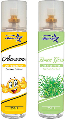 SHIVROH STAR Peach, Citrus Spray AWESOME & LEMON GRASS Air Freshener, Room Freshener, Car Freshener 250ml Spray SVRS-AWSMLMGR-250ML Each - Pack of 2(2 x 250 ml)