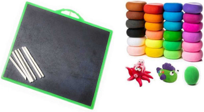 imtion 3 in 1 ( Double side black slate writing borad + 15 pcs Chalk pencil + 12 Different colour air Dry Bouncing clay multi color for kids playing ) kids toys imtion 3 in 1 ( Double side black slate writing borad + 15 pcs Chalk pencil + 12 Different colour air Dry Bouncing clay multi color for kids playing ) kids toys