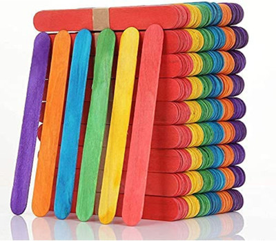 imtion ( 240 Pcs Coloured Wooden ice Cream Sticks multi color ) Popsicle Sticks & Spoon Colourful Stick Craft Work- Multi Color