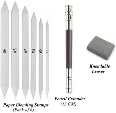 Definite Art 6 Pcs White Paper Stumps or Tortillon for Shading, Blending & Smudging + One 13cm Pencil Extender + One Kneadable Eraser for Erasing Charcoal and Pastel Pencils. Definite Art 6 Pcs White Paper Stumps or Tortillon for Shading, Blending & Smudging + One 13cm Pencil Extender + One Kneadable Eraser for Erasing Charcoal and Pastel Pencils.