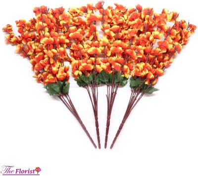 The Florist Orchid Flowers Blossom Realistic Natural Look Flower Bunch Orange Orchids Artificial Flower(22 inch, Pack of 4, Flower Bunch)