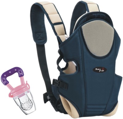 MOM'S PRIDE 3 in 1 Baby Carrier Ergonomic Adjustable Sling Kangaroo Design Baby Carry Bag Backpack Sling Back Position | Front Position Carrier- 0 to 2 Years (Navy Blue Carrier Bag, Baby Soother) Baby Carrier(Navy blue-Cream, Front carry facing out)