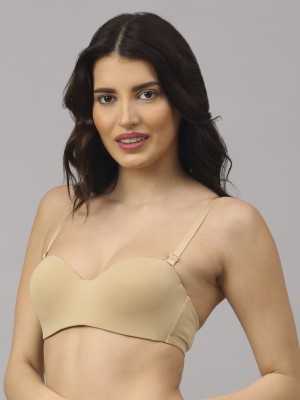PrettyCat PrettyCat wired strapless tshirt bra Women Balconette Lightly Padded Bra(Beige)