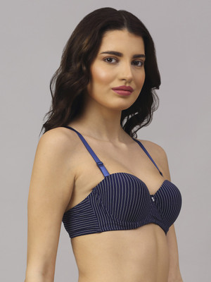 PrettyCat PrettyCat Strapless Pushup Striped Bra. Women Push-up Lightly Padded Bra(Blue)